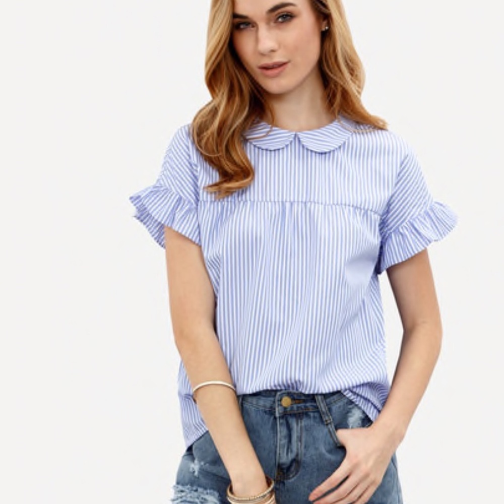Striped Peter Pan Self Tie Blouse